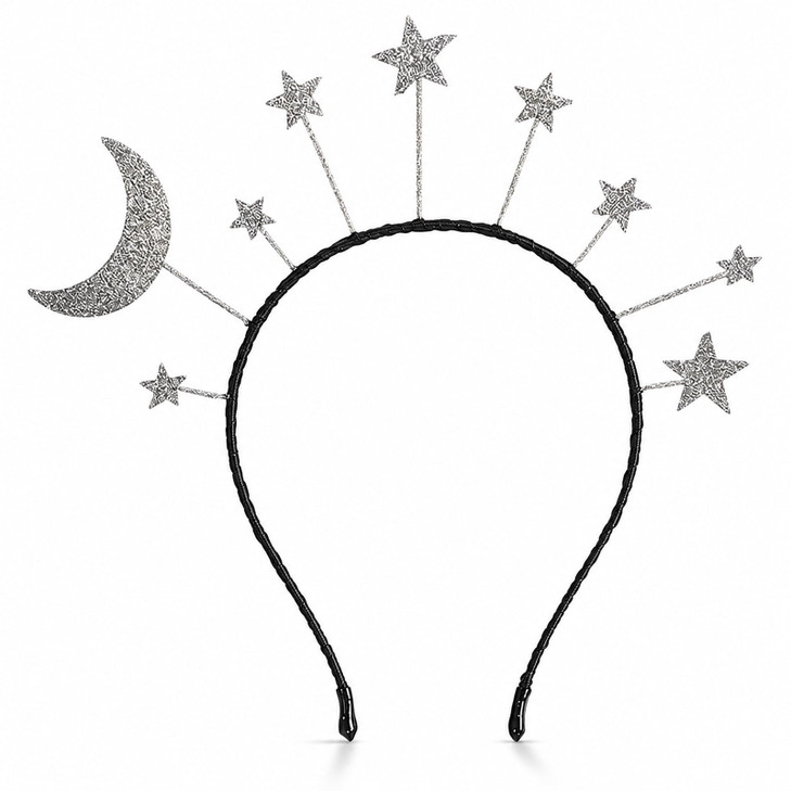 Oarkive Silver Moon Headband With Star For Women Space Costume Headpiece