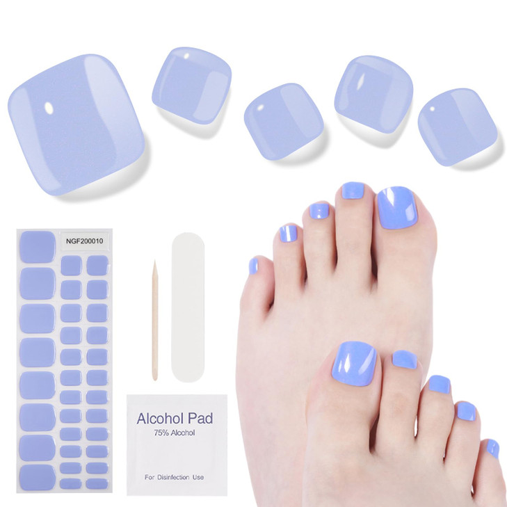 Dukasou Semi Cured Gel Pedicure Toe Strips 32Pcs Blue Gel Toenail Stickers
