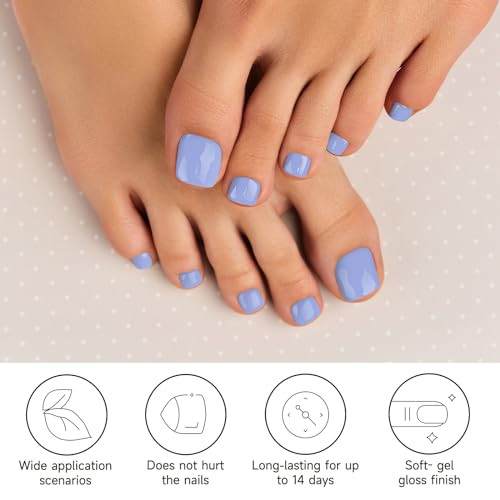 Dukasou Semi Cured Gel Pedicure Toe Strips 32Pcs Blue Gel Toenail Stickers