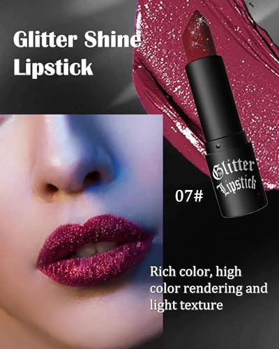Glitter Frosted Lipstick Matte Metallic Lip Gloss Halloween Gothic Makeup