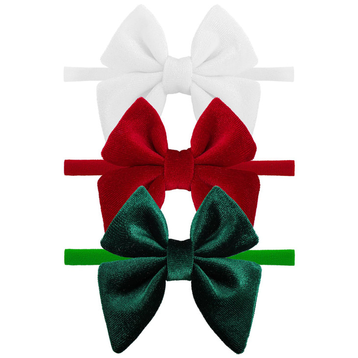Yanjie Christmas Sailor Baby Girls Headbands Bows Newborn Velvet Sailor Bow Nylon Headband Soft Elastic Christmas Hair Bow Accessories Gift