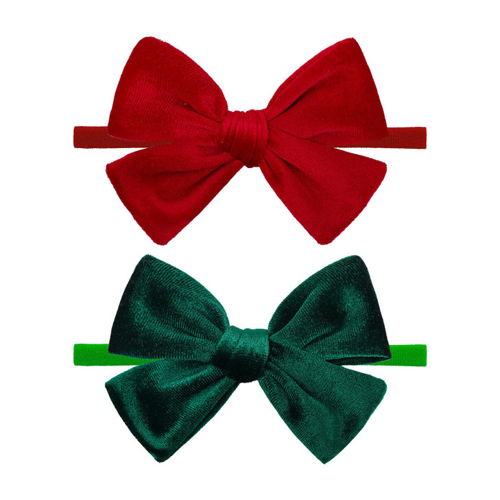 Oneninedream Christmas Baby Bows Handmade Velvet Headbands Tied Bow Elastic Nylon Hair Accessories For Baby Girls Newborn Infant 2 Pcs