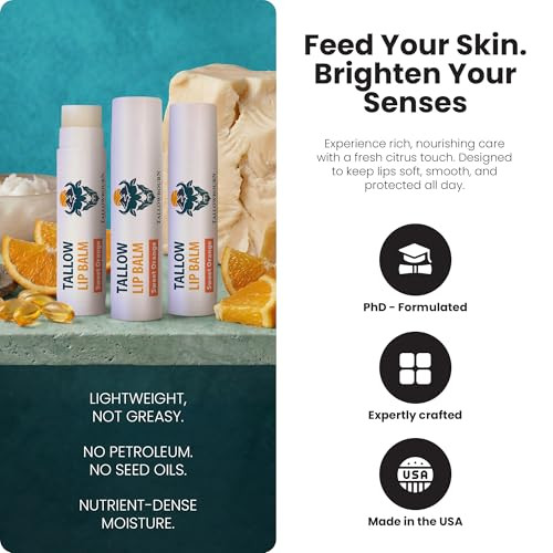 Tallowbourn Moisturizing Grass Fed Beef Tallow Lip Balm 3Pk Sweet Orange