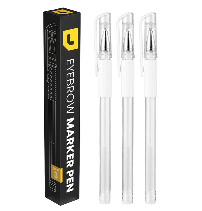 Liudex 3Pcs Skin Marker Pen Eyebrow Pmu Microblading Outline Pencil Felt Pen White Brow Position Mapping Pencil White Marker Pen Beauty Spmu