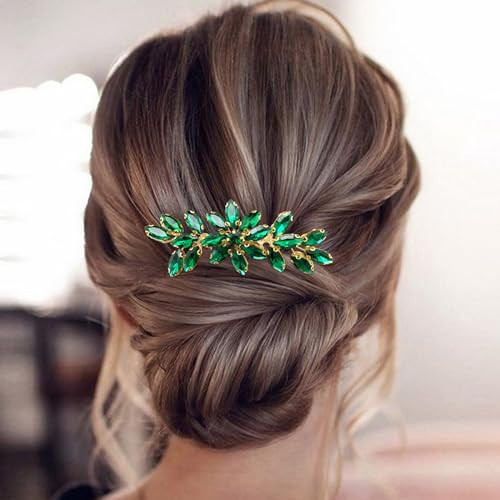 Betiteto Bridal Crystal Hair Piece Rhinestone Wedding Small Hair Comb Accessories For Women Girls Emerald Green