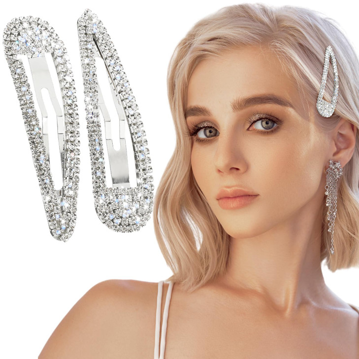 Wllhyf 2Pcs Rhinestone Hair Clips Metal Snap Hairpins Bling Crystal Hair Barrettes Glitter French Barrettes Duckbill Hair Pin Hair