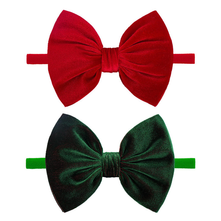 Lanmerry Christmas Baby Bows Headbands Newborns Bows Elastic Nylon Hairbands For Infants Toddlers Red Green Hair Ties Velvet Hair