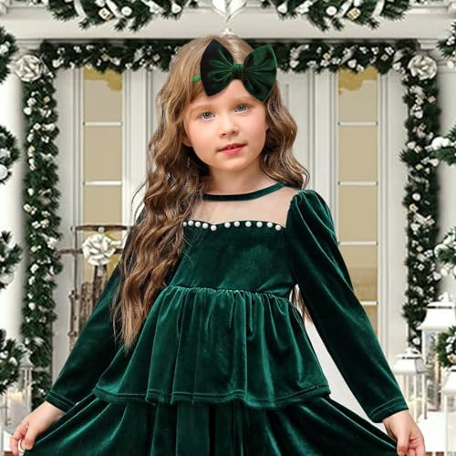 Lanmerry Christmas Baby Bows Headbands Newborns Bows Elastic Nylon Hairbands For Infants Toddlers Red Green Hair Ties Velvet Hair