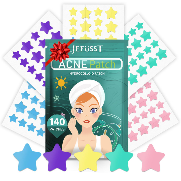 Jefusst Star Acne Pimple Patch 140 Counts Hydrocolloid Acne Patches For Face Purple Blue Green Pink And Yellow