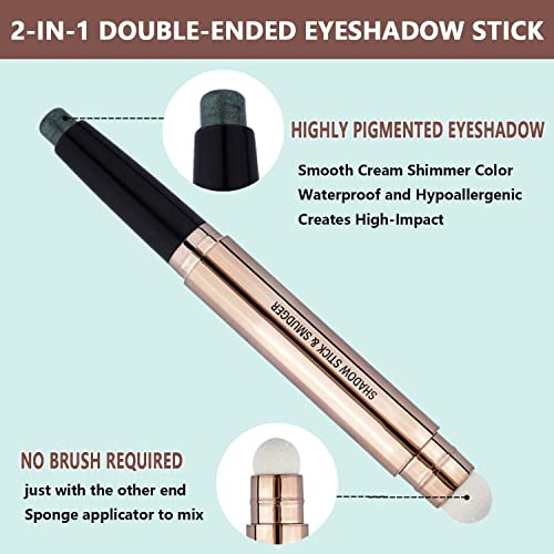 Green Eyeshadow Stick And Sponge Makeup Brush Cream Shimmer Smooth Shadow Pencil Eyeliner Long Lasting Waterproof Eye Shadow Highlighter