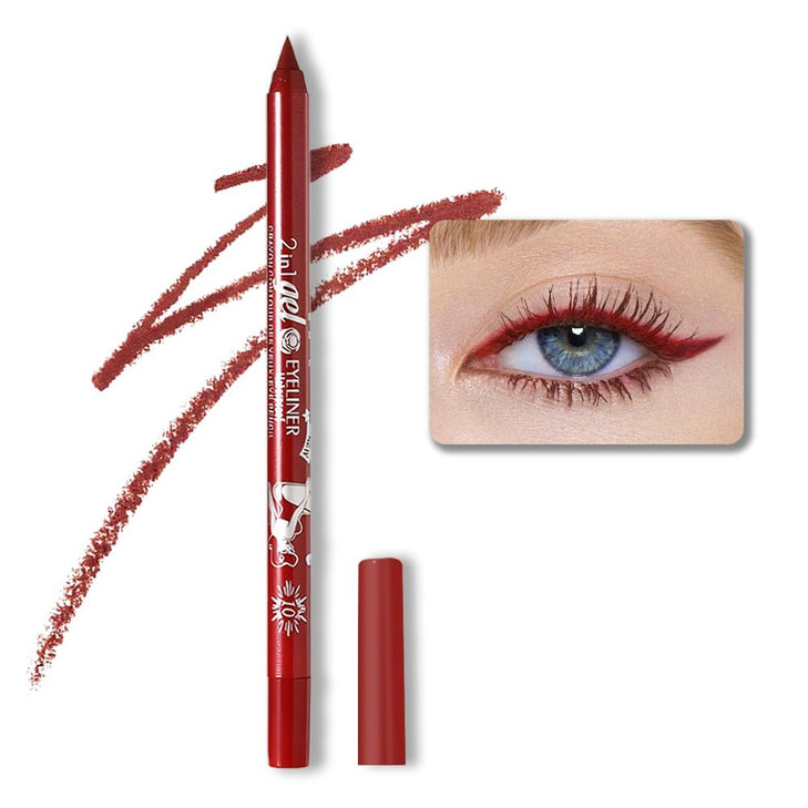 Kaely Red Waterline Pencil Eyeliner Sharpenable Multi Use Gel Eyeliner Pencil Eye Liner Waterproof Smudge Proof Smooth Eye Makeup Liners