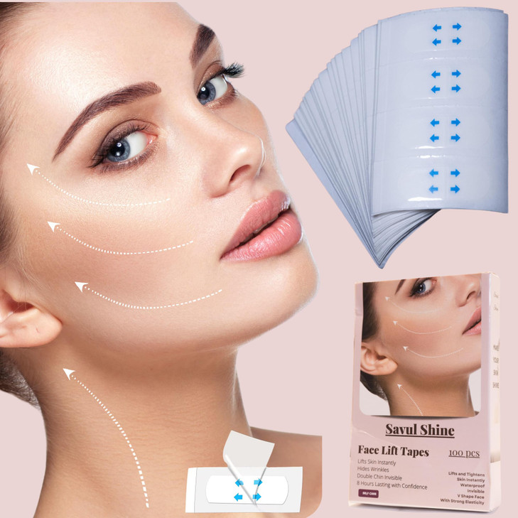Savul Shine Face Lift Tape 100 Pcs Face Lifting Tape Invisible Anti Sagging Skin Tape Face Lift Strips Face Lifting Bands Anti Wrinkle Face