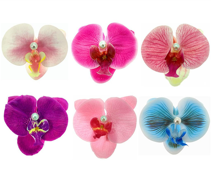 Alimitopia Flower Hair Clip Bohemia Hawaiian Fabric Artificial Moth Orchid Flower Alligator Hair Clip Hairpin Barrette Headdress Bobby Pins