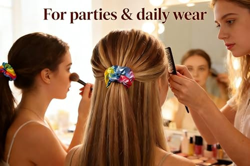 Yofan Hair Scrunchies 2 Pack Rainbow Elastic Bands For Women Girls