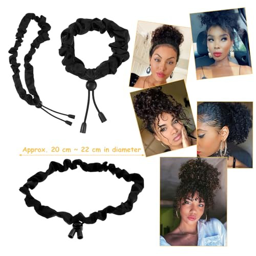 Sibba Elastics Silk Hair Ties Press Curly Scrunchies Hair Styling 2 Pcs Loc Headband Puff Cuff Ponytail Holder Adjustable Dreadlock Bands