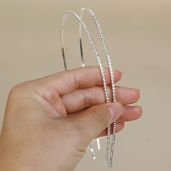 2 Pcs Thin Headbands For Women Non Slip Sparkly Rhinestone Headbands