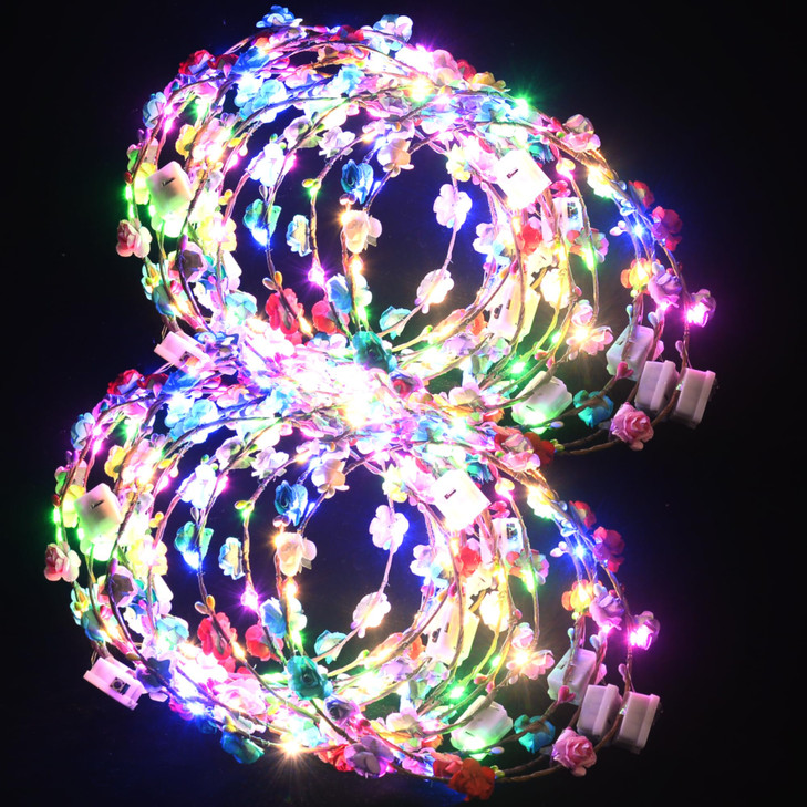 Qsjqllo 20 Pcs Led Flower Crowns Headbands Light Up Headbands For Women Glow In The Dark Headband Wreath Suitable For Birthdays Weddings