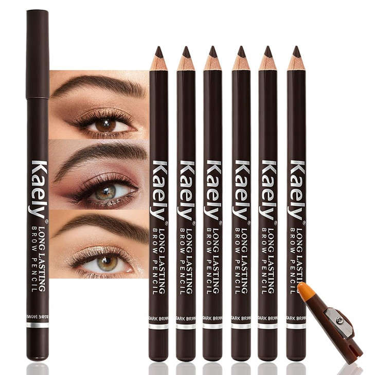 Feicuiyun 6Pcs Dark Brown Eyebrow Pencils For Women Wooden Hard Core Eyebrow And Eyeliner Pencil Long Lasting Waterproof And Sweat Proof