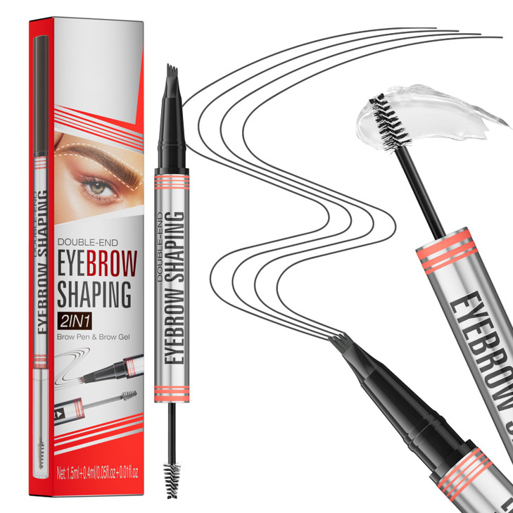 Microblading Eyebrow Pen 2 In 1 Eyebrow Pen And Sealing Brow Gel 4 Fork Tip Eyebrow Pencil Waterproof Eyebrow Pencil Long Lasting Eyebrow