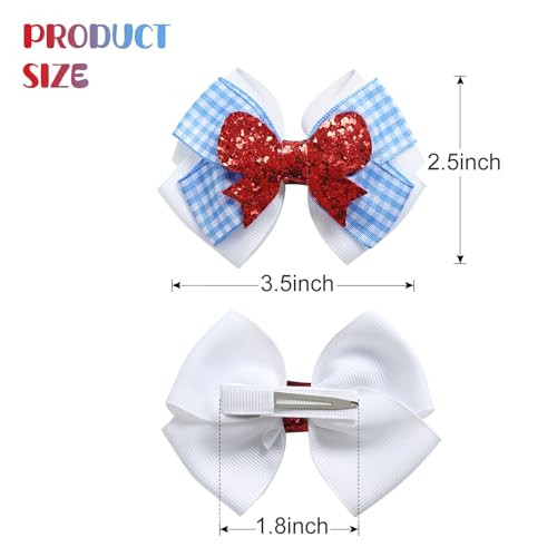 Jiaduo 2Pcs Blue White Gingham Hair Bow Clip Checker Wizard Accessory