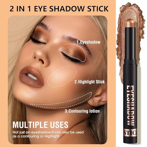 Melsintern Light Taupe Eyeshadow Stick Makeup Matte Cream Eye Shadow Pencil High Pigmented Crease Proof Glitter Eye Shadow Brightener Stick