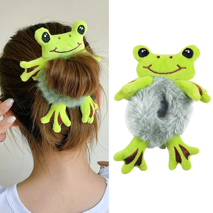 Plush Hair Tie Cute Frog Hairband Plush Hair Rope Scrunchies Frog Ponytail Holder Headhand For Women Girls Hair Styling Tool Green