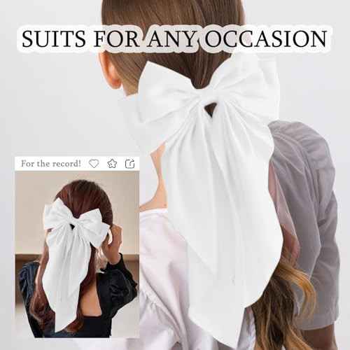 Big Bow Hair Clips For Girls Silky Satin Hair Bows Large Hair Barrettes Cute With Long Tails Wedding White Hair Accessories For Women