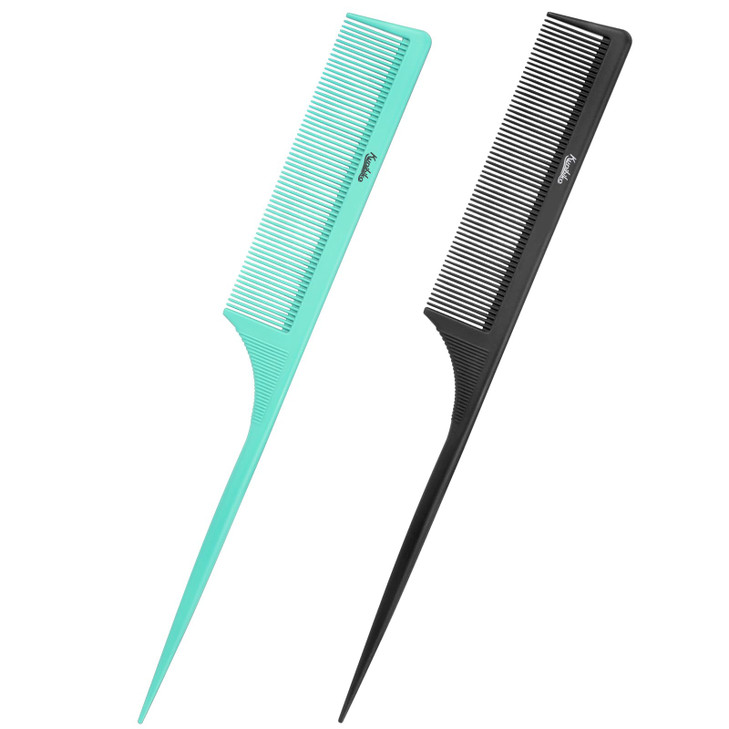 2Pcs Rat Tail Comb Parting Combs For Women Fine Tooth Parting Tip Carbon Fiber Root Teasing Anti Static Hair Comb For Styling Green Black