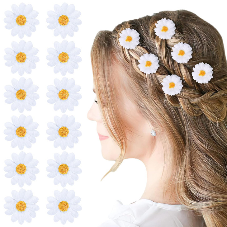12 Pcs Daisy Hair Clips White Daisy Flower Hair Clips Vintage Sun Flower With Hair Alligators Clips Hair Barrette For Women Wedding Hair