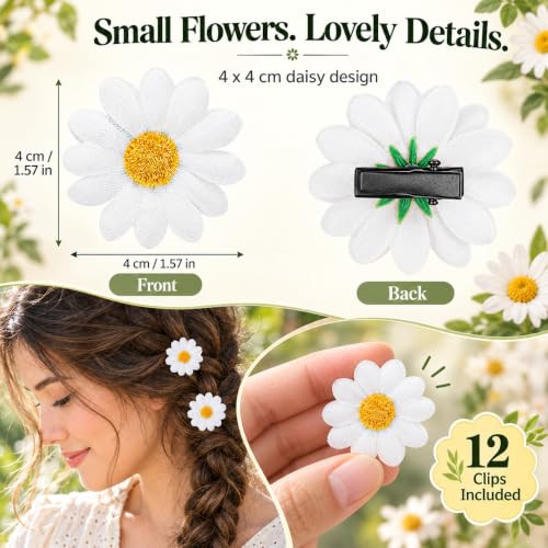 12 Pcs Daisy Hair Clips White Daisy Flower Hair Clips Vintage Sun Flower With Hair Alligators Clips Hair Barrette For Women Wedding Hair
