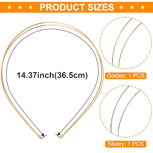 Pagow 2Pcs Metal Double Layer Headbands Trendy Gold Silver Simple Headband