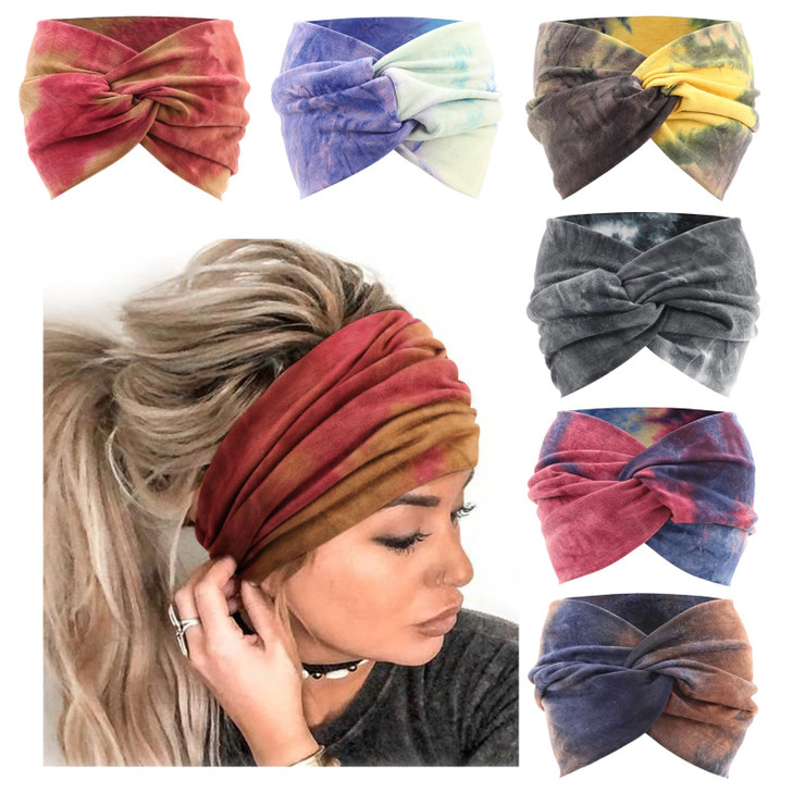 Aqokka Extra Wide Turban Headbands For Women No Slip Boho Elastic Hairband