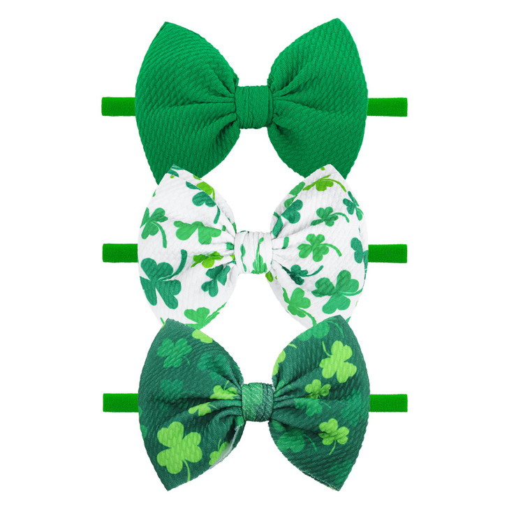 Yanjie Baby Bows Nylon Green Bow Headbands For Infant Girls Shamrock Clover Headband Newborn Toddler Headband St Patricks Day Hair