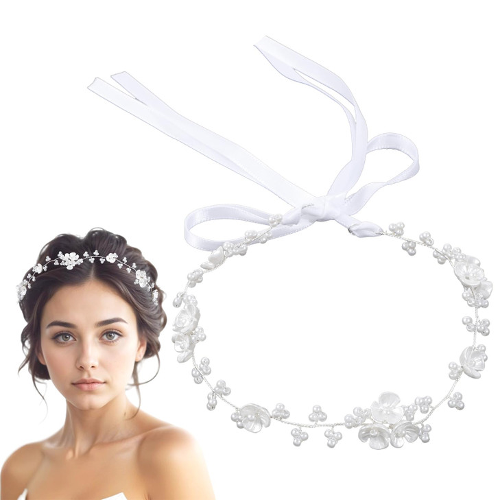Thinp Hair Accessories 1 Piece Bridal Pearl Flower Headpiece Headband Flower Pearl Headpiece Woman Hair Accessory For Birthday Party First