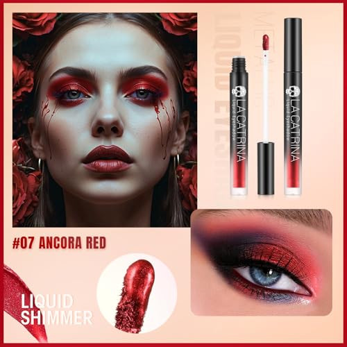 Red Liquid Metallic Eyeshadow Shimmer Eyeliner Glitter Eye Shadow Shiny High Pigment Quick Dry Waterproof Long Lasting One Swipe Coverage