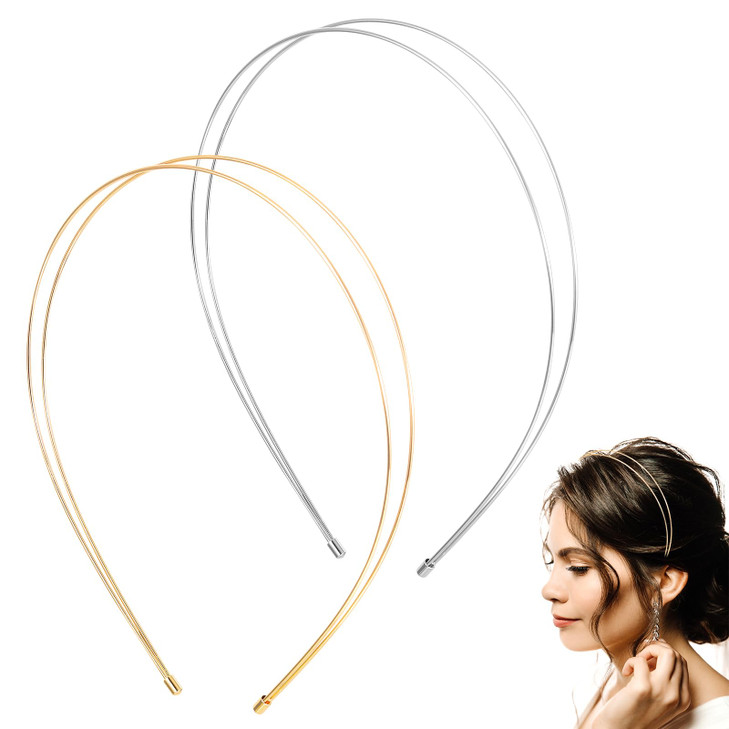 Yqqyg 2 Pcs Simple Metal Headband Silver And Gold Headbands For Women Fashion Double Headbands For Women Metal Hair Band For Any Hairstyle