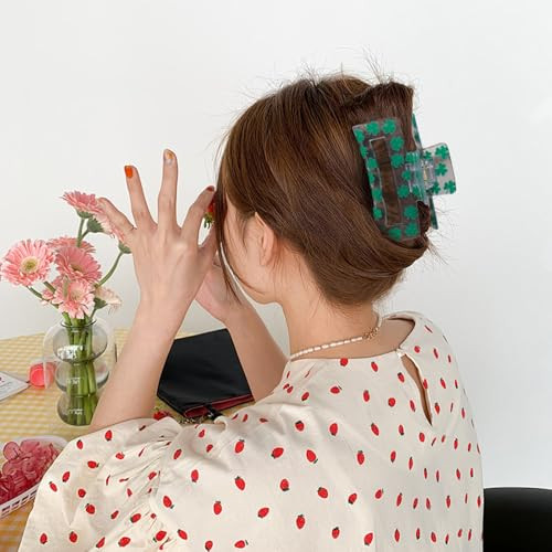 Wrbajis St Patricks Day Hair Clips Green Shamrock Hair Claw Clips Lucky Clover Hair Barrettes Strong Hold Claw Clip St.