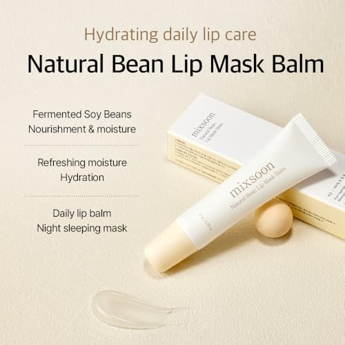 Mixsoon Natural Bean Lip Mask Balm Hydrated Lips Softening Fermented Bean And Shea Butter Vegan Formula For Smooth Lip Balm 11G 0.37 Fl. Oz.