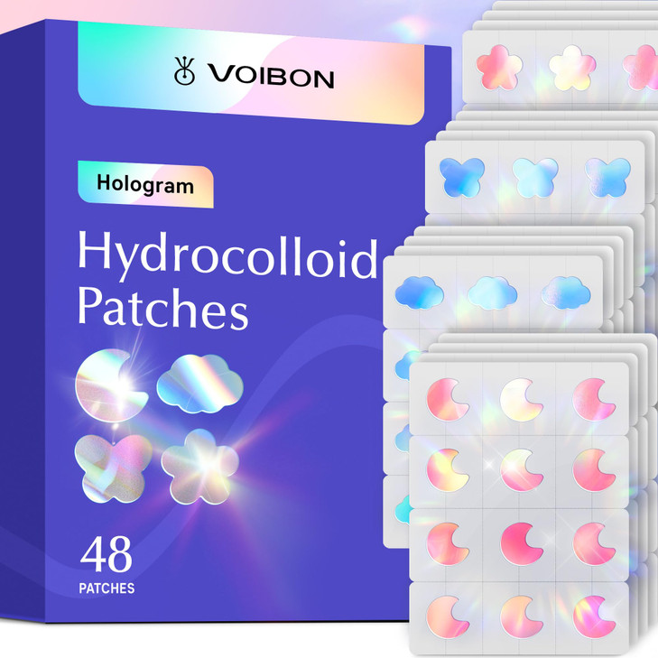 Voibon Hologram Pimple Patches For Face Cute Hydrocolloid Acne Patches Salicylic Acid And Tea Tree Colorful Flower Spot Stickers Zits And