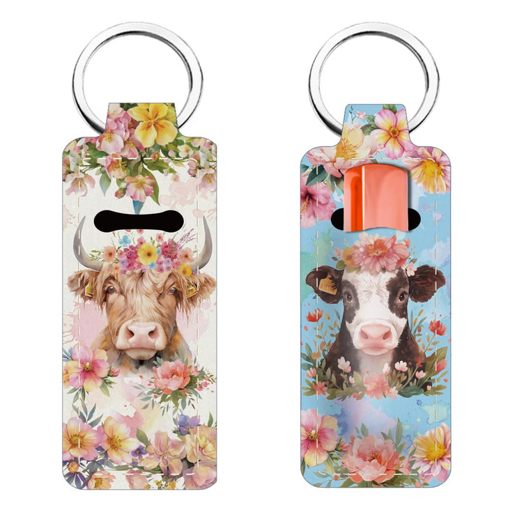 Freebloss 2Pcs Chapstick Holder Keychain Cows Lip Balm Keychain Holder Chap Stick Holder With Clip Lip Balm Sleeve Pouch Lipstick Lip Gloss