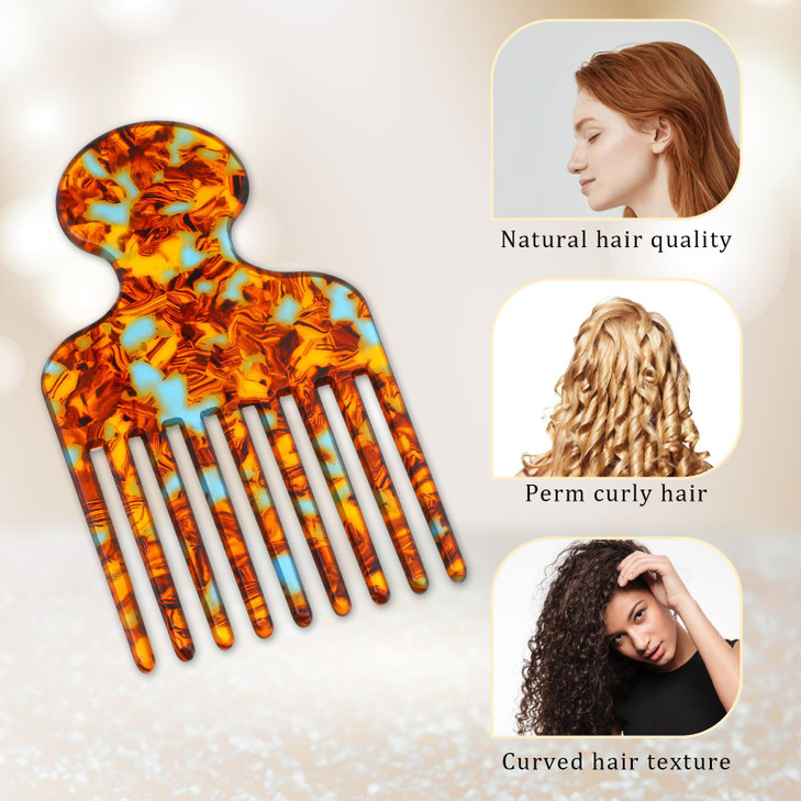 Hair Picks For Women Curly Hair Wide Tooth Comb For Curls Long Tooth Pick Comb Detangling Lifting Combs Hairs Styling Tool 4.8 Inches Brown