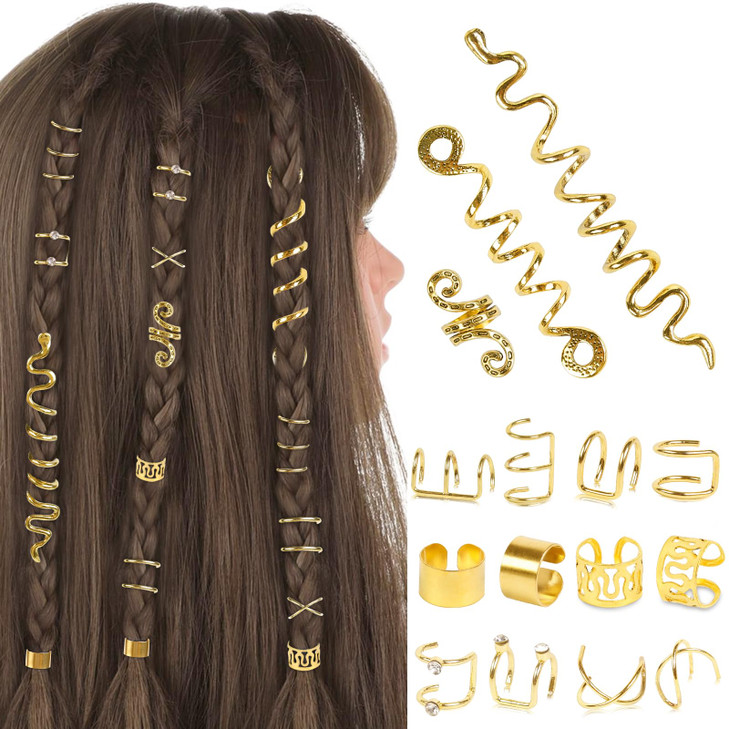 Tebiekoy 15 Pcs Gold Hair Accessories For Braids Snake Hair Jewelry Non Piercing Ear Clip Dreadlock Beads Metal Hair Clip Decoration For