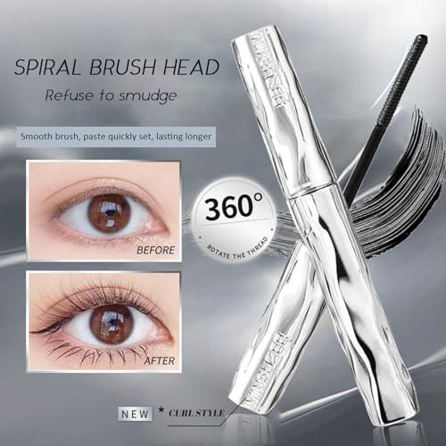 2025 Upgraded Waterproof Metal Wand Mascara Black Washable Metal Mascara Wand Steel Tube Mascara Primer Super Voluming Lash Extensions Long