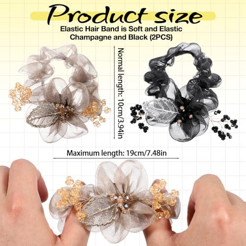 2 Pcs Clear Flower Scrunchie For Women Elastic Flower Hair Ties Rhinestone Ponytail Holder Embroidery Hairbands Rope For Parties Daily Use