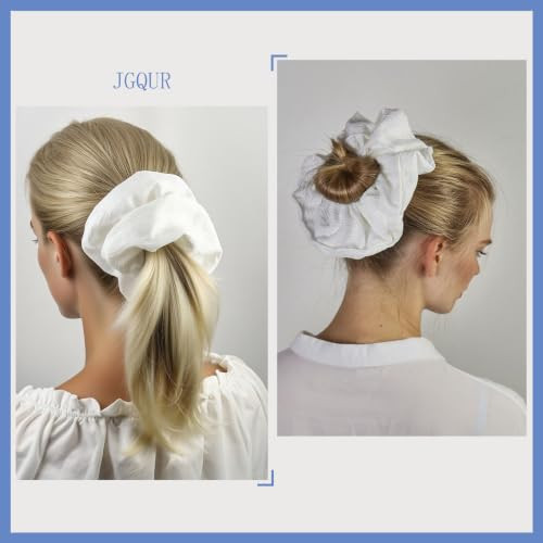 Jgqur White Hair Scrunchies For Women 1Pc Large Elastic Hair Ties Soft Hairbands For Thick Thin Hair Big Ponytail Holders Hair Accessories