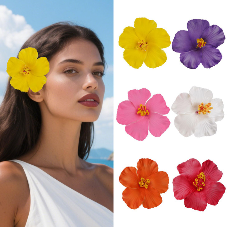 6 Pcs Hawaiian Flower Hair Clips For Women Plumeria Hibiscus Hair Clip Artificial Flower Clips 3.5 Inch Floral Hair Barrettes For Summer