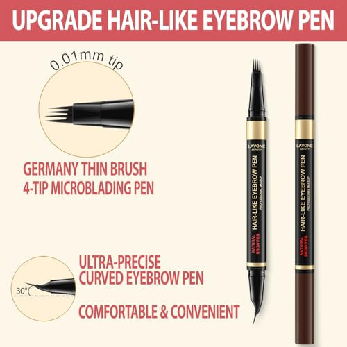 Lavone Eyebrow Pen 2 In 1 Waterproof Microblading Brow Pencil Dark Brown