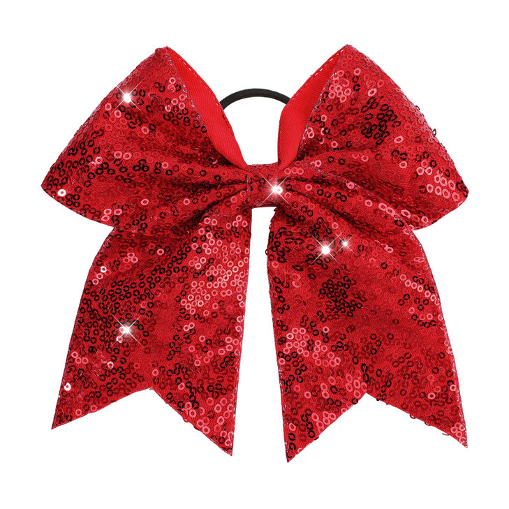 Cn Glitter Cheer Hair Bows For Cheerleader Red Large Ponytail Holder