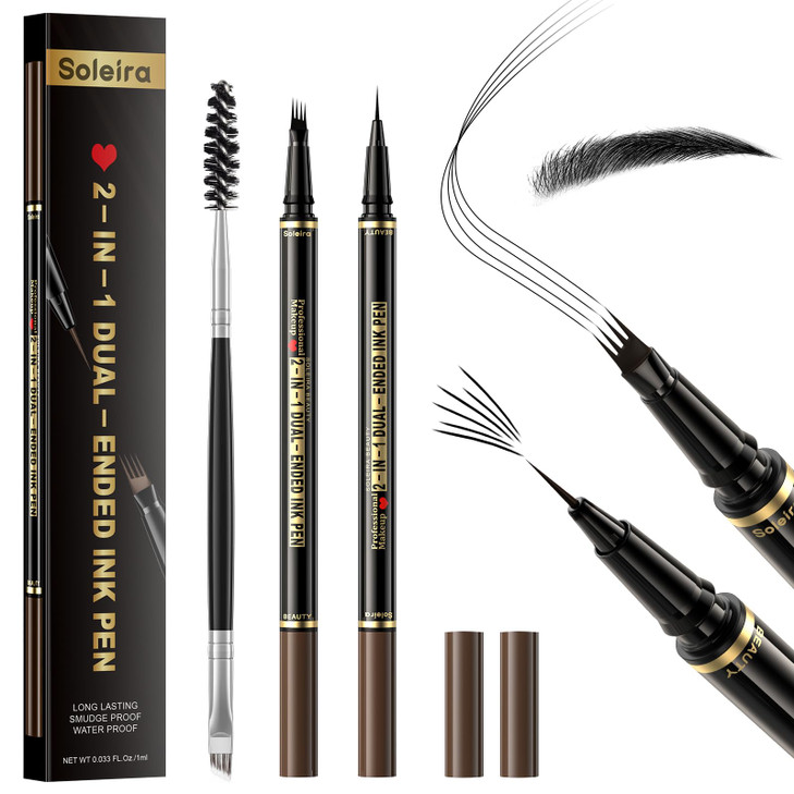 Eyebrow Pen Soleira Waterproof Eyebrow Pencil With 4 Tip Microblading Eyebrow Pen And Dual Ended Eyebrow Brush For Natural Looking Brows