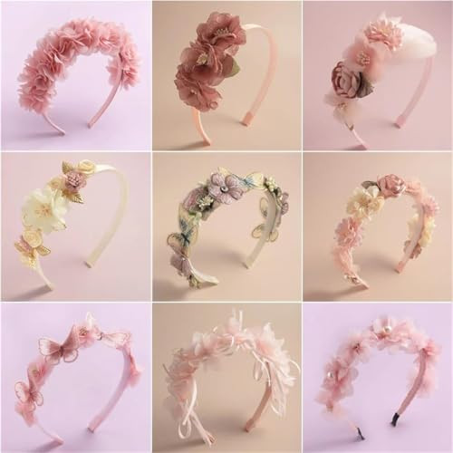 Danrenpang Handmade Butterfly Flower Girls Pink Fashionable Simulated Mesh Flower Headband For Women Girls And Children Wedding Headbands